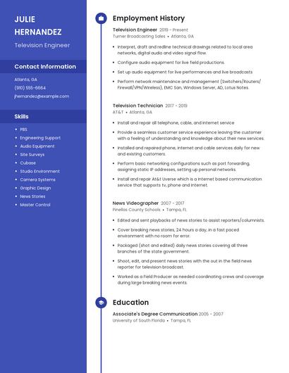 Television Engineer Resume