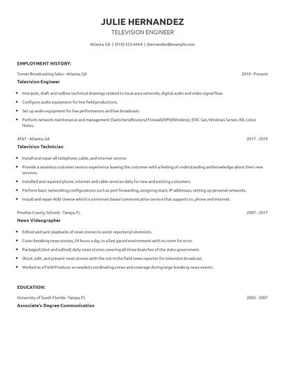 Television Engineer Resume