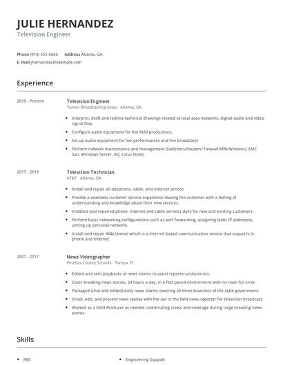 Television Engineer Resume