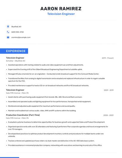 Television Engineer Resume
