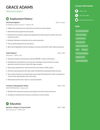 Television Engineer Resume