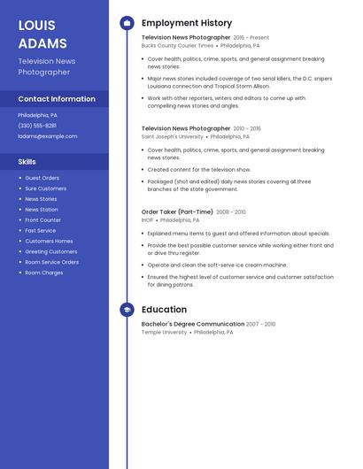 Television News Photographer Resume