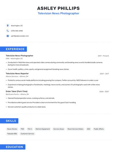 Television News Photographer Resume