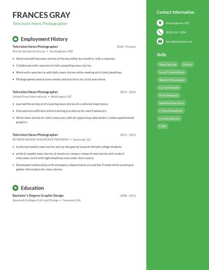 Television News Photographer Resume