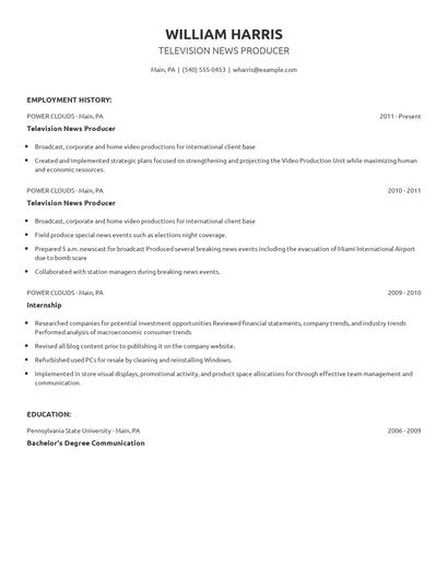Television News Producer Resume