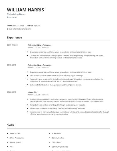 Television News Producer Resume