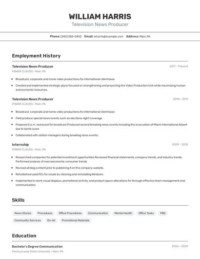 Television News Producer Resume