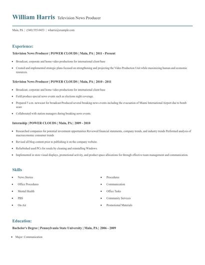 Television News Producer Resume