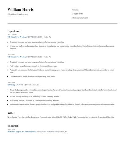 Television News Producer Resume