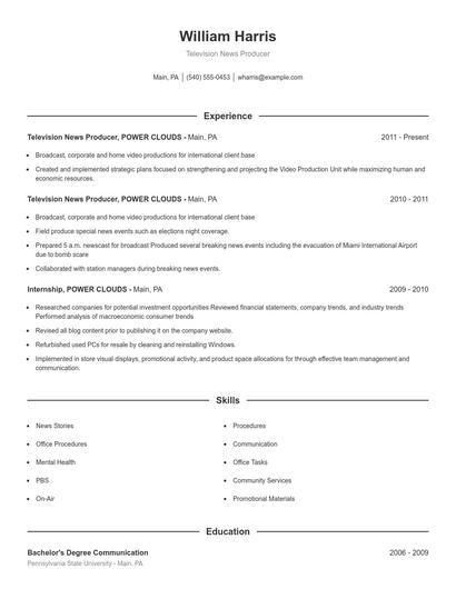 Television News Producer Resume
