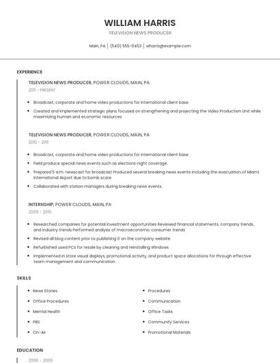 Television News Producer Resume