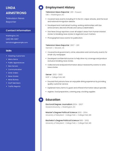 Television News Reporter Resume