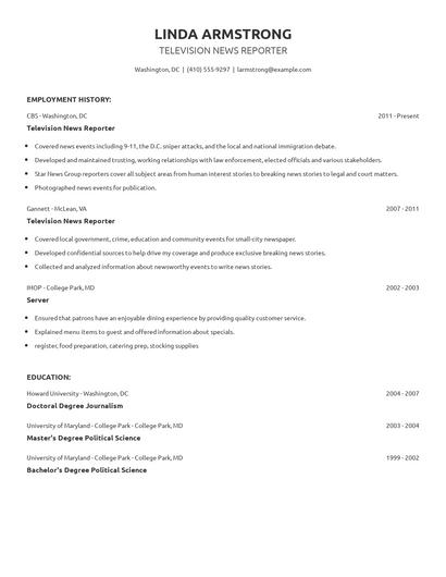 Television News Reporter Resume