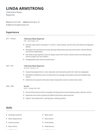 Television News Reporter Resume