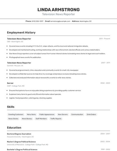 Television News Reporter Resume