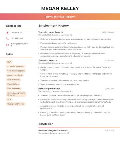 Television News Reporter Resume