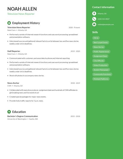 Television News Reporter Resume
