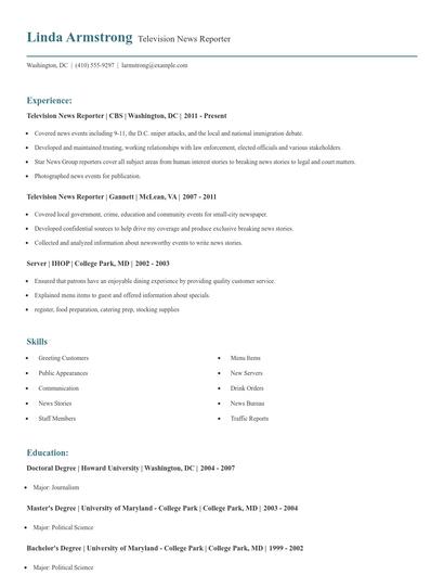 Television News Reporter Resume