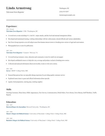 Television News Reporter Resume