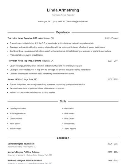 Television News Reporter Resume