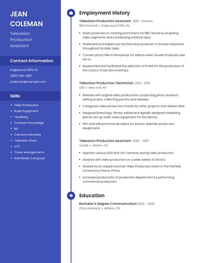 Television Production Assistant Resume
