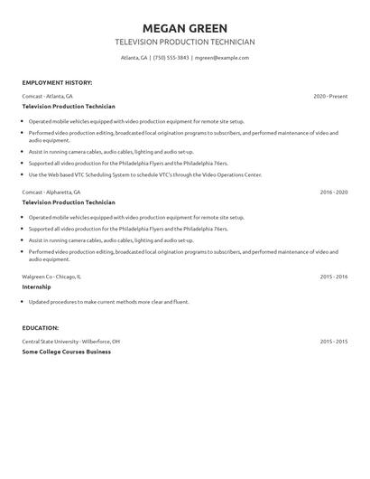 Television Production Technician Resume
