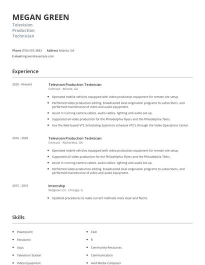 Television Production Technician Resume