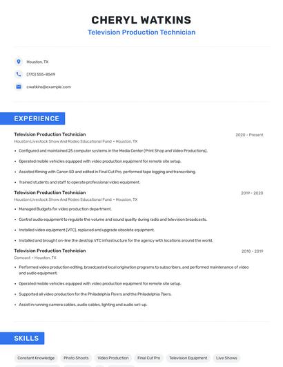 Television Production Technician Resume