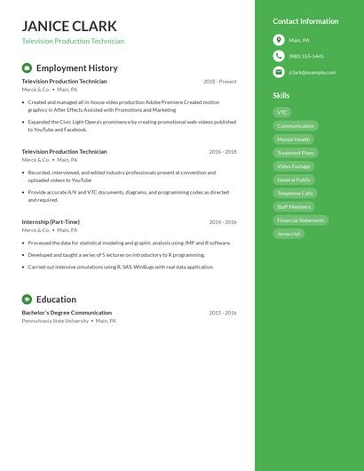 Television Production Technician Resume
