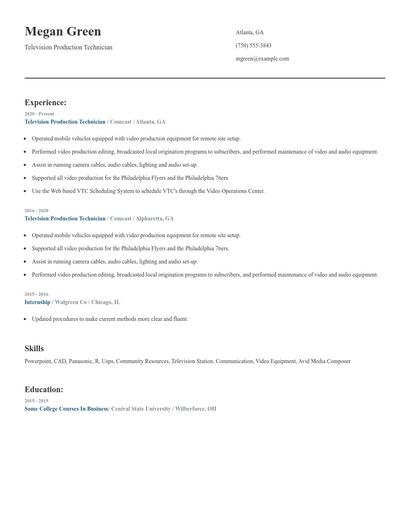 Television Production Technician Resume