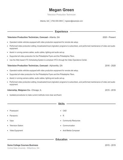 Television Production Technician Resume