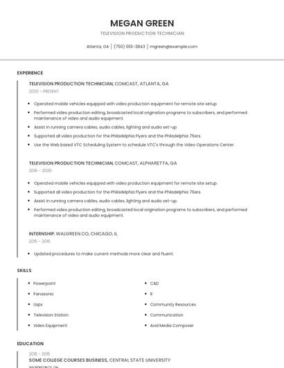 Television Production Technician Resume