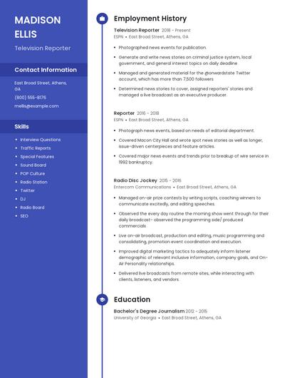 Television Reporter Resume