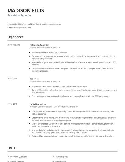 Television Reporter Resume