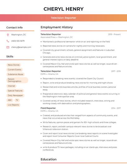 Television Reporter Resume