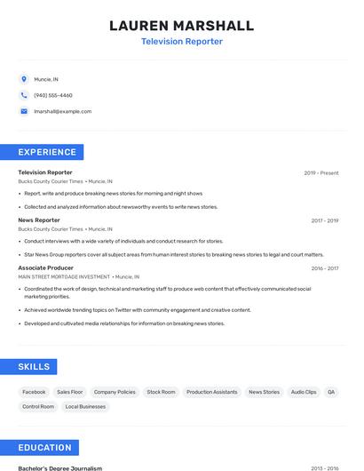 Television Reporter Resume