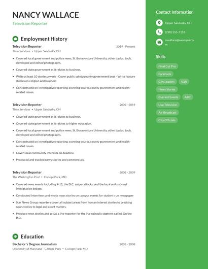Television Reporter Resume