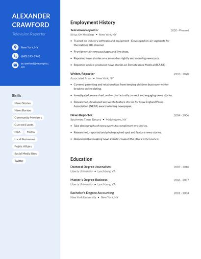 Television Reporter Resume