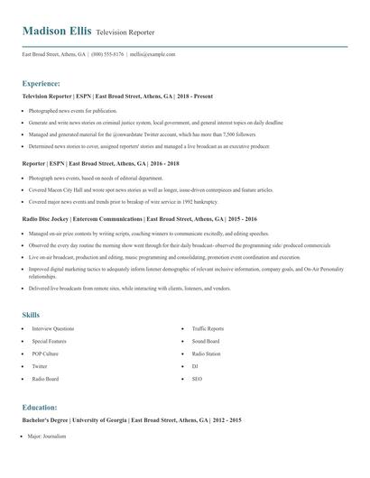 Television Reporter Resume