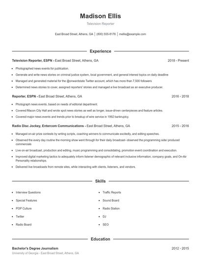 Television Reporter Resume