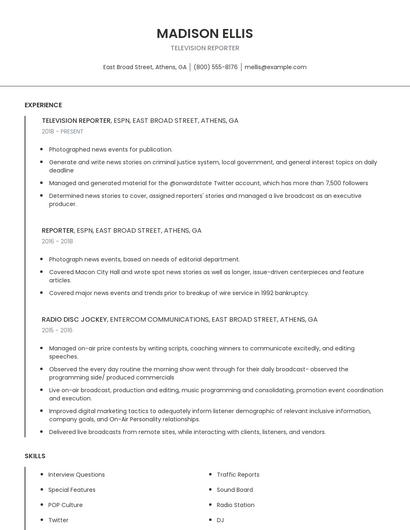 Television Reporter Resume