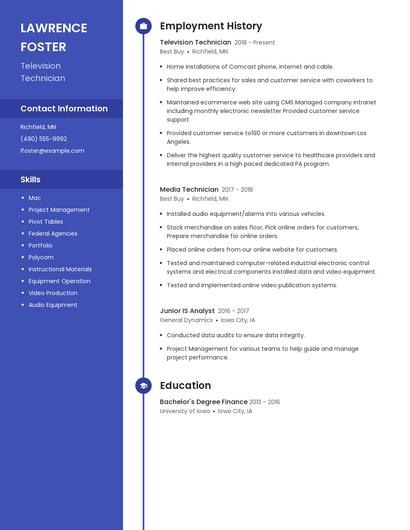 Television Technician Resume