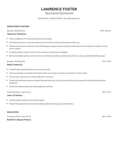 Television Technician Resume