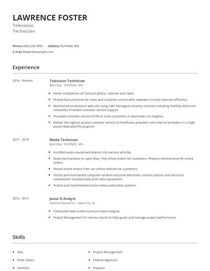 Television Technician Resume