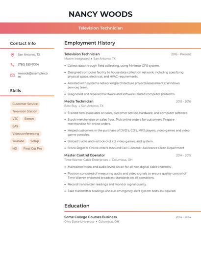 Television Technician Resume