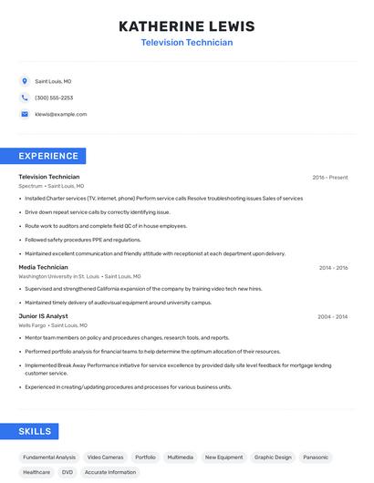 Television Technician Resume
