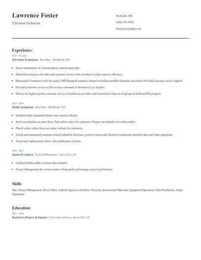 Television Technician Resume