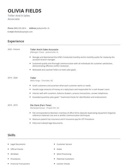 Teller And A Sales Associate Resume
