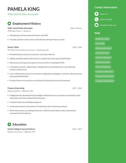 Teller And A Sales Associate Resume