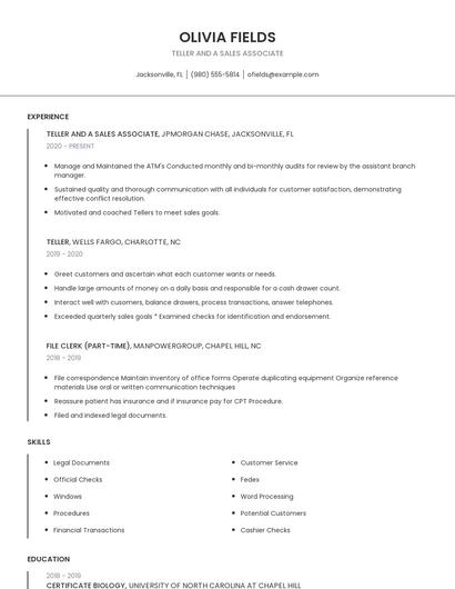 Teller And A Sales Associate Resume